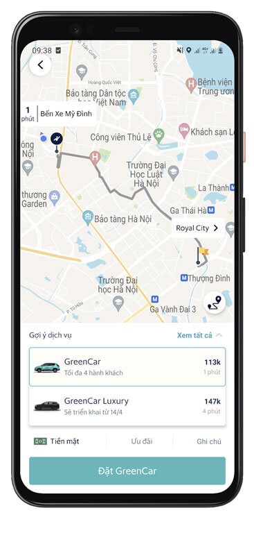 Lựa chọn dịch vụ đặt xe trên Taxi Xanh SM