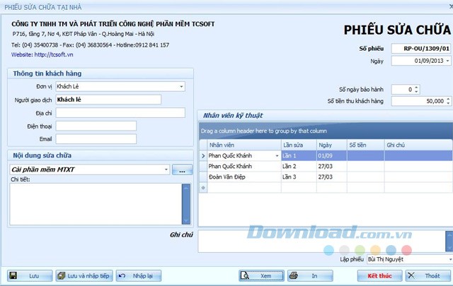 Phiếu sửa chữa tại nhà