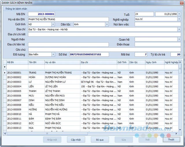 Danh sách bệnh nhân