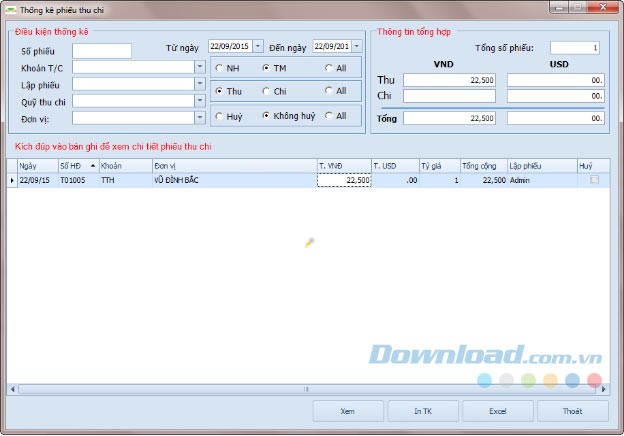Thống kê phiếu thu chi