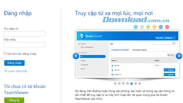 Giao diện của TeamViewer Management Console