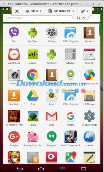 Màn hình di động hiển thị trên máy tính khi điều khiển từ xa với TeamViewer QuickSupport
