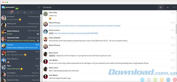 Giao diện của Teamwork Chat cho Mac