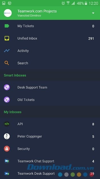Menu ứng dụng Teamwork Desk