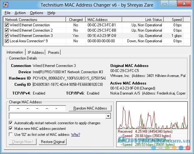 Giao diện đơn giản, thoáng mắt của Technitium MAC Address Changer
