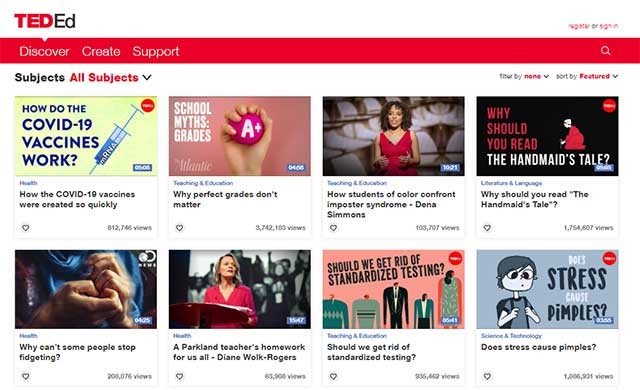 TED-Ed là web học tập cung cấp rất nhiều video giáo dục về các chủ đề khác nhau