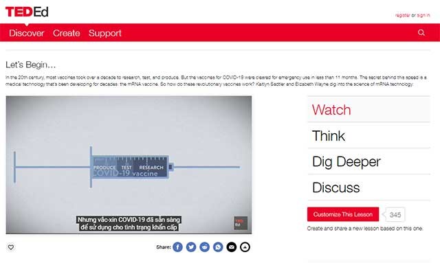 Đi kèm mỗi video là các mục: Think, Dig Deeper và Discuss để thảo luận