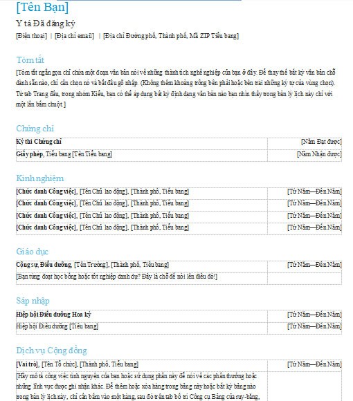 Hồ sơ cá nhân cho y tá, điều dưỡng