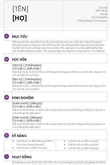 Template 1: Sơ yếu lý lịch của Học viên