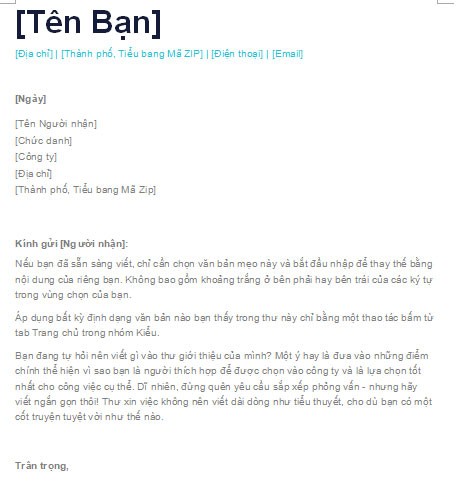 Thư xin việc đơn giản