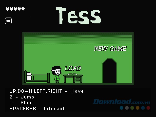 Main menu của game phiêu lưu đi cảnh Tess