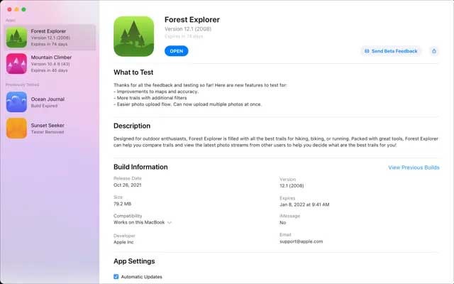 TestFlight giúp tải phiên bản Beta của ứng dụng đang trong thời gian thử nghiệm