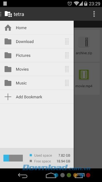 Menu ứng dụng Tetra Filer Free