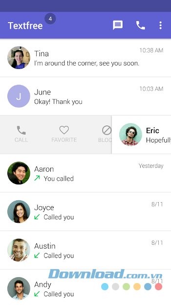 Giao diện ứng dụng Textfree