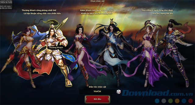 Chọn nhân vật để chơi game Thần thoại võ lâm