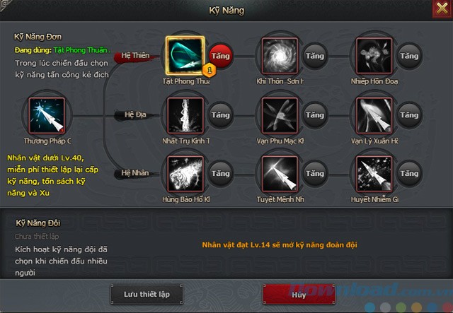 Kỹ năng trong game Thần thoại võ lâm