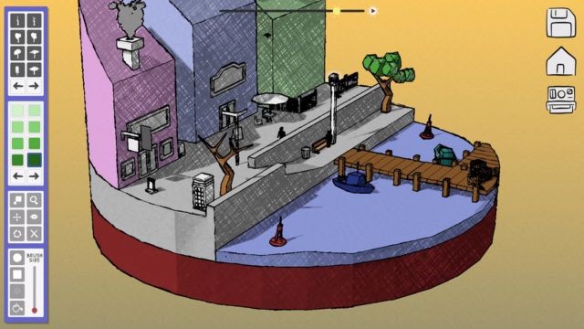 Tự do sắp xếp các công trình và vật thể, tô màu và trang trí tùy ý