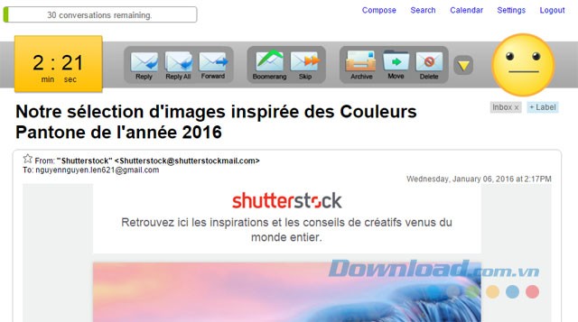 Giao diện ứng dụng dọn email The Email game