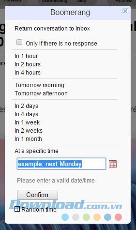 Các lựa chọn trong Boomerang