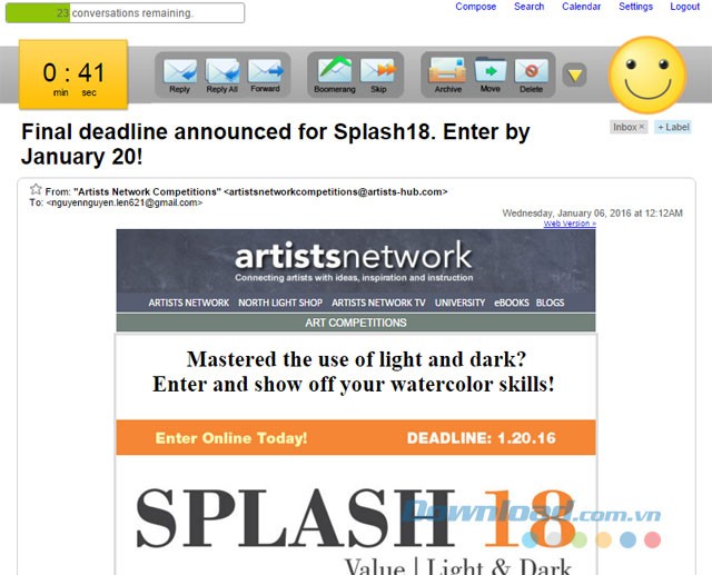 Biểu tượng mặt người vui hơn khi dọn được nhiều mail