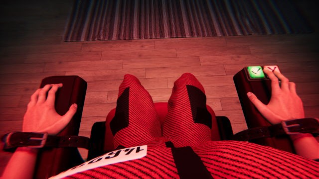 Người chơi The Floor Above chỉ có thể xoay người, chớp mắt và nhấn nút xanh hoặc đỏ