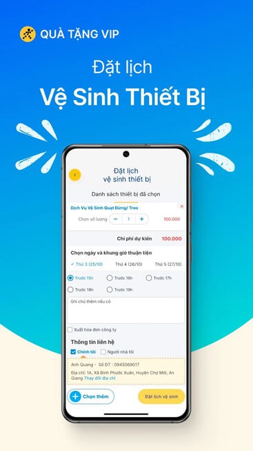 Đặt lịch vệ sinh thiết bị