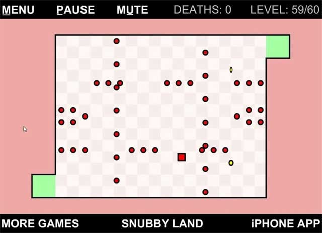 Bạn là hình vuông màu đỏ, hãy tránh các chấm xanh biển và thu thập vòng tròn màu vàng