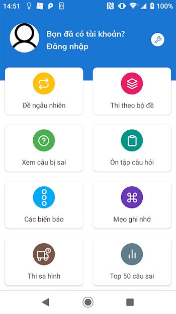 Giao diện 600 câu hỏi giấy phép lái xe cho Android
