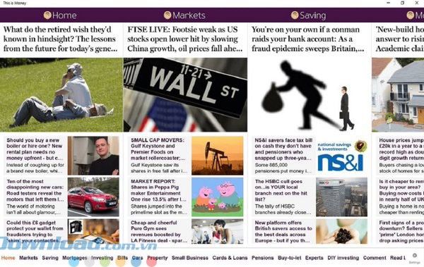 Giao diện ứng dụng đọc báo This is Money