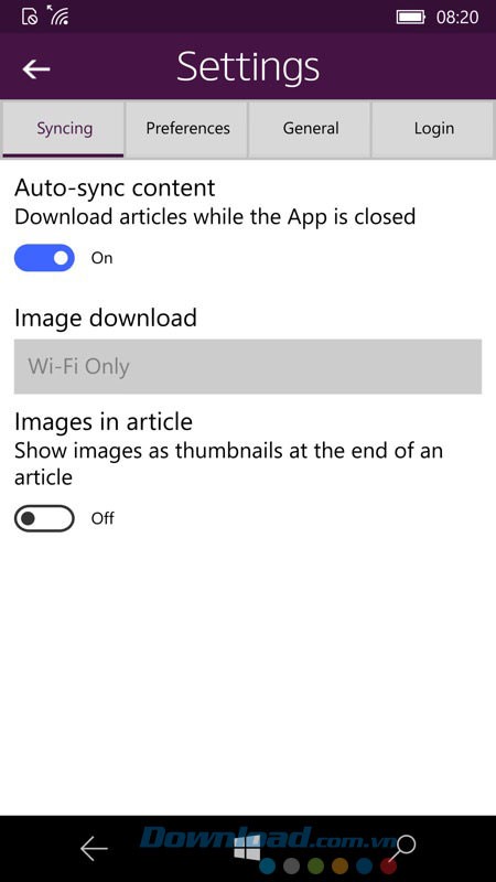 Lựa chọn cài đặt ứng dụng