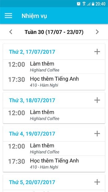 Danh sách nhiệm vụ