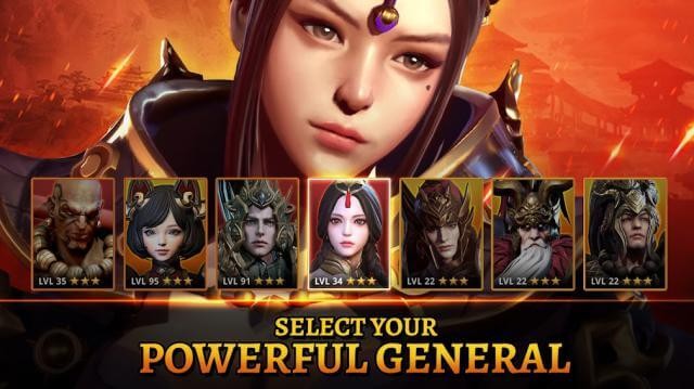 Chọn vị tướng đặc biệt mạnh mẽ của bạn để bắt đầu game Three Kingdoms: Legends of War