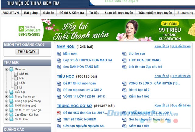 Đề thi, đề kiểm tra phân loại theo cấp Mầm non, Tiểu học, THCS, THPT, Cao đẳng, Đại học.