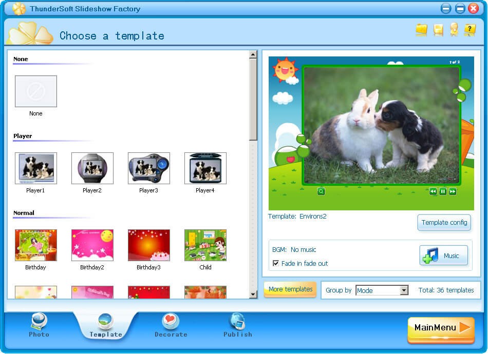 ThunderSoft Slideshow Factory cung cấp nhiều mẫu khung hình đẹp mắt