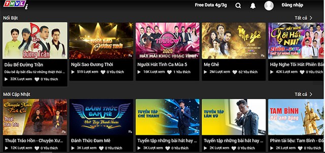 Giao diện xem truyền hình trên THVLi.