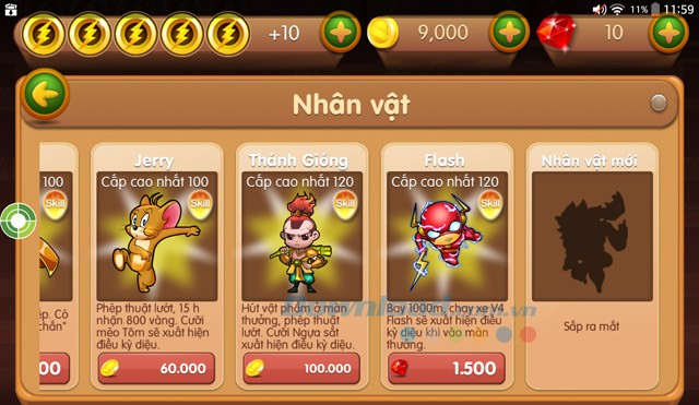 Nhân vật trong game tia chớp