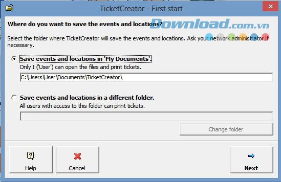 Chọn nơi lưu vé với TicketCreator