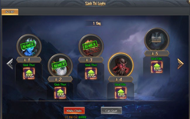 Sảnh Thi Luyện trong game Tiên Chiến