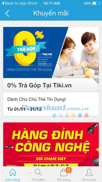Tin khuyến mại trên Tiki cho iOS