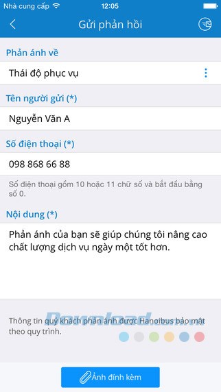 Gửi phản hồi dịch vụ