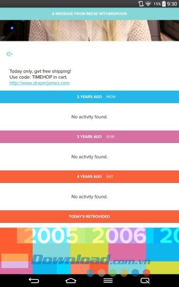 Giao diện ứng dụng Timehop