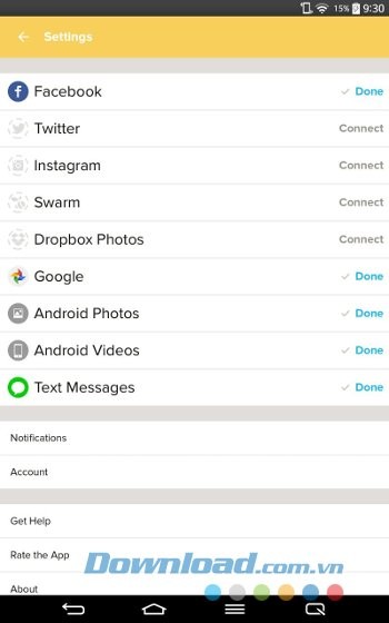 Menu ứng dụng Timehop