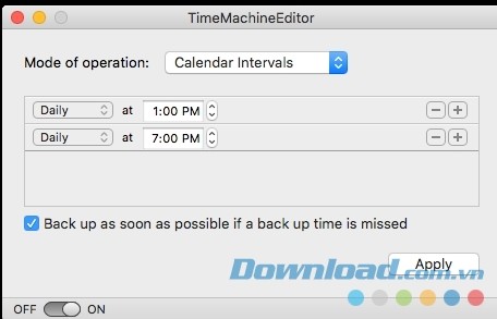 Thiết lập thời gian trên TimeMachineEditor cho Mac