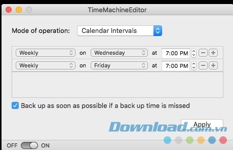 TimeMachineEditor cho phép người dùng chọn thời gian sao lưu như ý muốn
