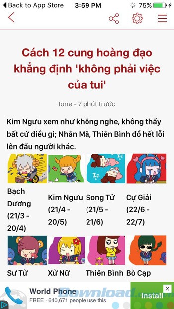 Giao diện đọc báo trên ứng dụng Tin mới 24h