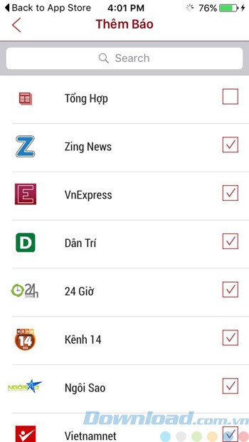 Thêm đầu báo mới trong ứng dụng Tin mới 24h