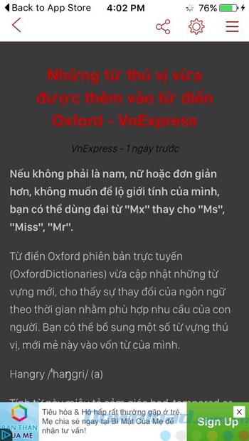 Chế độ đọc ban đêm trong ứng dụng Tin mới 24h
