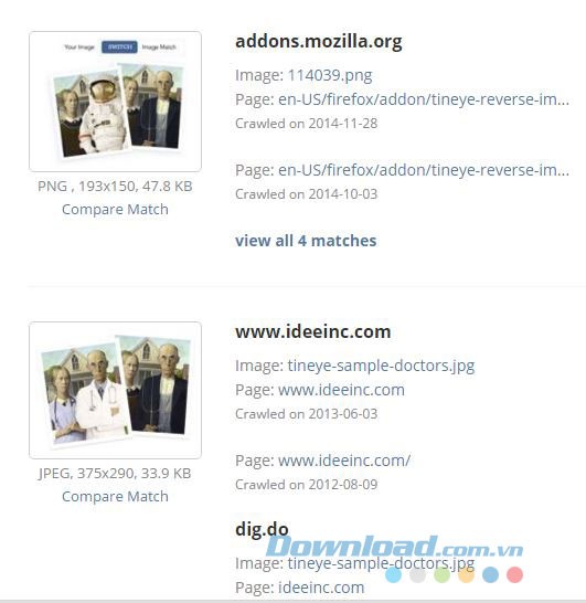 Kết quả tìm kiếm của TinEye