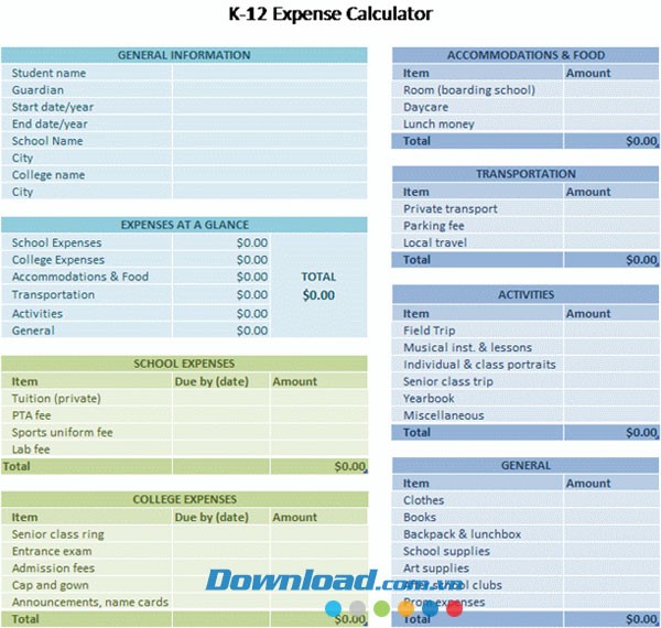 Tính toán kinh phí 12 năm học