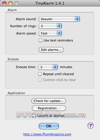 TinyAlarm là một đồng hồ nhắc việc đặt trên thanh menubar của máy Mac